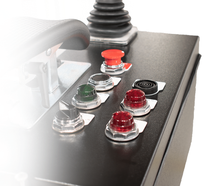 Complete console customization with joysticks, push buttons, switches, indicator lights & more